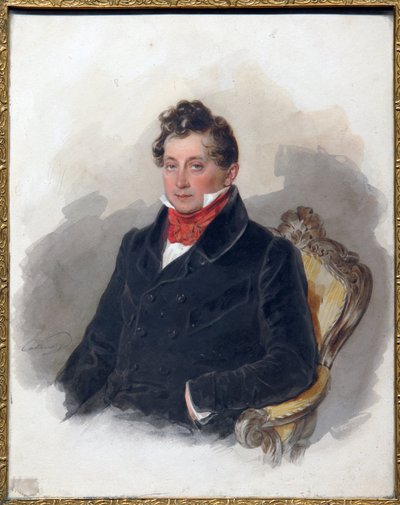 Dekabristin (tai dekabristin) Mihail Vielgorskyn (1788-1856) muotokuva. (Dekabristin M. Vielgorskyn muotokuva). Pjotr ​​(Piotr) Fjodorovitš Sokolov (Pierre Sokolov) (1791-1848) teos, akvarelli paperille, noin 1840. 1800-luvun venäläistä taidetta, romantiik tekijältä Pyotr Fyodorovich Sokolov
