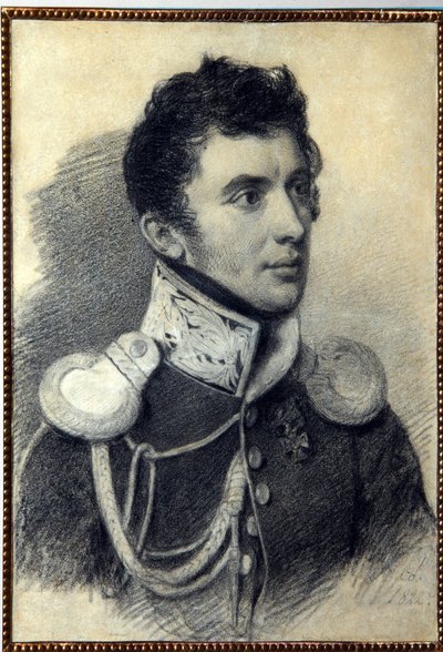 Dekabristin (tai dekabristin) Nikita Muravjovin (1797-1843) muotokuva. (Dekabristin N.Muravjovin muotokuva). Pjotr ​​(Piotr) Fjodorovitš Sokolov (Pierre Sokolov) (1791-1848) teos, lyijykynä ja pastelli pahville, 1822. Venäläinen taide, 1800-luku, romantiik tekijältä Pyotr Fyodorovich Sokolov