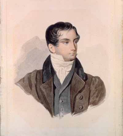 Runoilija Dimitri (Dmitri) Venevitinovin (1805-1827) muotokuva. Pjotr ​​(Piotr) Fjodorovitš Sokolov (Pierre Sokolov) (1791-1848) taideteos, akvarelli paperille tekijältä Pyotr Fyodorovich Sokolov