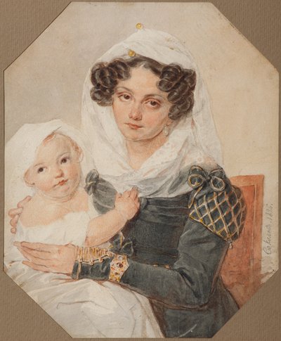 Kreivitär Maria Nikolajevna Volkonskajan muotokuva 1805-1863 pojan Nikolain kanssa, 1826 tekijältä Pyotr Fyodorovich Sokolov