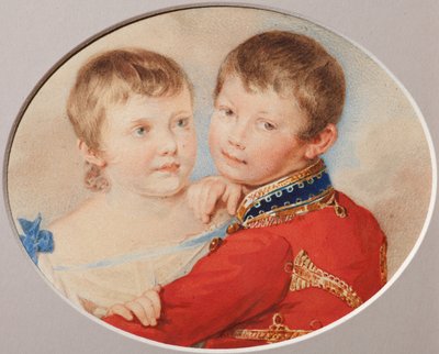 Kruununprinssi Aleksandr Nikolajevitšin ja suurherttuatar Maria Nikolajevnan muotokuva lapsina, 1825 tekijältä Pyotr Fyodorovich Sokolov