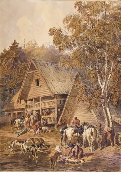 Metsästäjät, 1863 tekijältä Pyotr Petrovich Sokolov