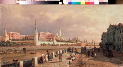 Näkymä Kremliin Sofian rantakadulta Moskovassa - Pjotr ​​Petrovitš Vereshchagin (Pjotr ​​Vereshchagin) maalaus (1836-1886), öljy kankaalle tekijältä Pjotr ​​​​Petrowitsch Wereschtschagin
