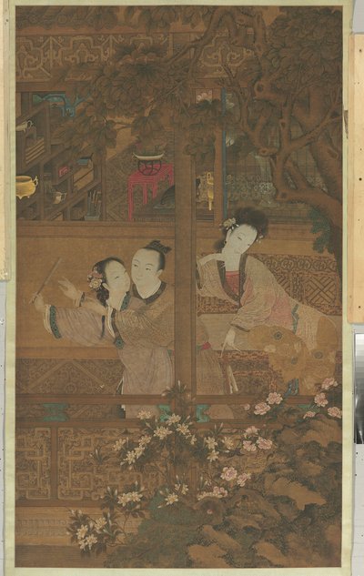 Dream of the Red Chamber (riippuva rulla, muste ja väri silkkiin) tekijältä Qing Dynasty Chinese School