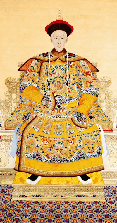 Keisari Guangxu (1871 - 1908) (tussi ja väri silkille) tekijältä Qing Dynasty Chinese School