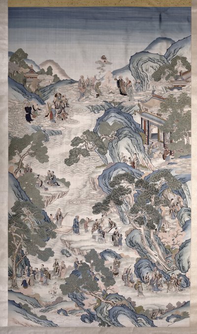 Kuolemattomien ryhmien kokoontumiset, n. 1800 (tekstiili) tekijältä Qing Dynasty Chinese School