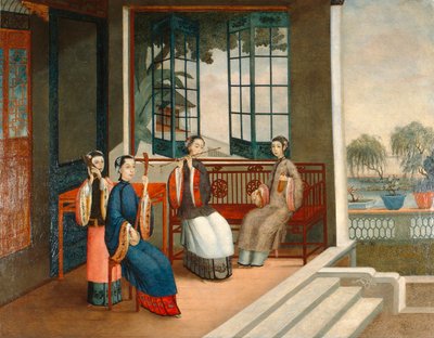 Muusikot, noin 1800 (öljy kankaalle). tekijältä Qing Dynasty Chinese School
