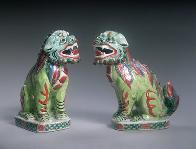 Pari Famille Verte Lions, Kangxi-kausi (1662-1722) (posliini) tekijältä Qing Dynasty Chinese School
