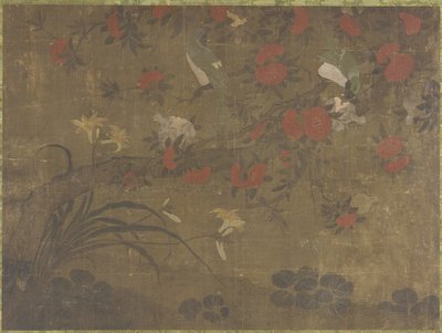 Papukaijat syövät granaattiomenia, 1600-1700 tekijältä Qing Dynasty Chinese School