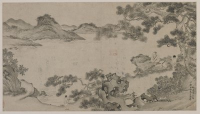 Jokimaisema (muste paperille) tekijältä Qing Dynasty Chinese School