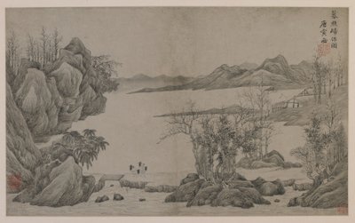 Jokimaisema ja puunkeräilijät (muste paperille) tekijältä Qing Dynasty Chinese School