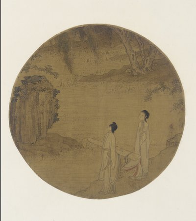 Kaksi naista qinin (sitra) kanssa tekijältä Qing Dynasty Chinese School