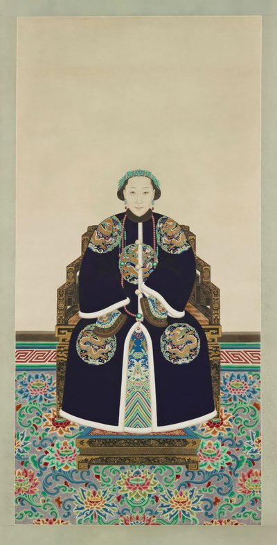 Muotokuva Lady Hejia, prinssi Zaizhin toissijainen vaimo (1839-1880) (tussi ja väri paperille) tekijältä Qing dynasty Chinese School