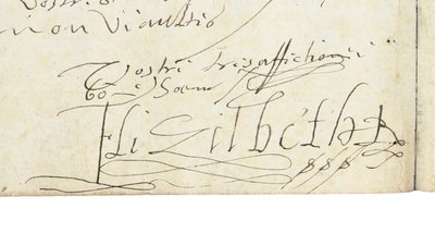 Allekirjoitus Englannin Elizabeth I:n kirjeeseen ranskalaiselle Henri IV:lle, n. 1596 tekijältä Queen Elizabeth I of England and