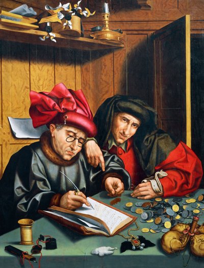 Rahalainaajat, noin 1515, kirjoittanut Quinten Metsys (1466-1530), Alankomaat tekijältä Quentin Massys or Matsys
