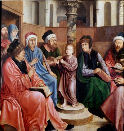 Jeesus lääkäreiden joukossa Quentin Metsysin (1466-1530) maalaus (ec.flam.) Lissabon, Museo di Arte Antica tekijältä Quentin Massys or Metsys