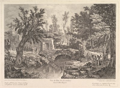 Näkymä Lavandieresin sillalle talonpoikatalossa, 1700-luvun puoliväli. tekijältä Quentin Pierre Chedel