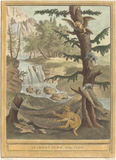 Le chat et le rat (Kissa ja rotta) tekijältä Quentin Pierre Chedel after Jean Baptiste Oudry