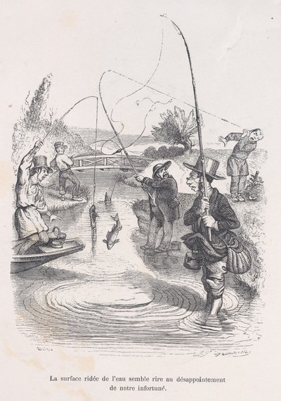 Aaltoileva vesi näyttää pilkkaavan meidän epäonneamme. teoksesta Little Miseries of Human L..., 1843. tekijältä Quichon