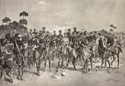 Ulkomaisten armeijan upseerit vierailemassa italialaisten sotilaiden luona Lombardiassa, Italiassa, kaiverrus Quinto Cennin piirroksesta, L
