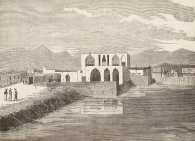 Italian varakuvernöörin palatsi, Massawa, Eritrea, kaiverrus Quinto Cennin piirustuksesta ja Pieragostinin luonnos, L
