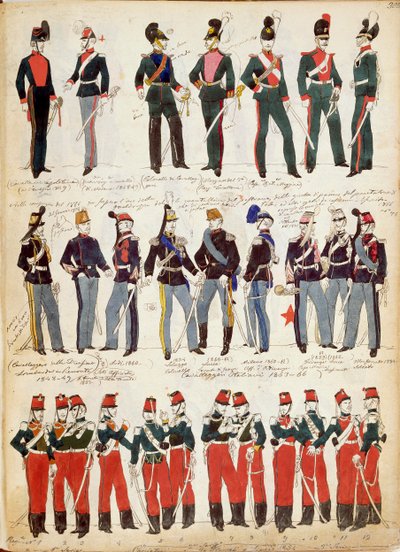 Erilaisia italialaisia univormuja yleisessä käytössä noin 1860 Quinto Cenni, värikilpi tekijältä Quinto Cenni