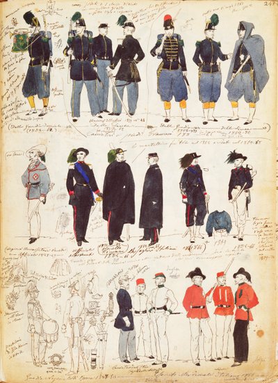 Erilaisia italialaisia univormuja yleisessä käytössä vuosina 1847-1870 Quinto Cenni, värikilpi tekijältä Quinto Cenni