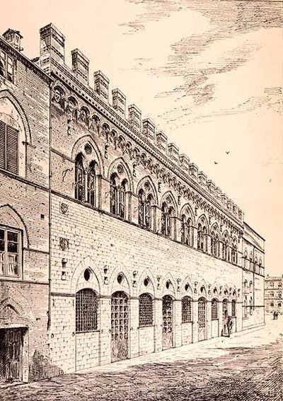 Palazzo Grotanelli, teoksesta "Esimerkkejä Ranskan ja Italian kunnallisesta, kaupallisesta ja katuarkkitehtuurista 1100-1400-luvulla", jul. kirjoittanut W. Mackenzie tekijältä R. (after) Anderson