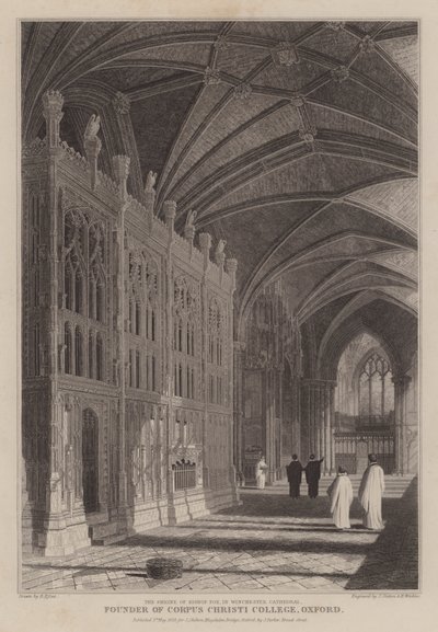 Oxfordin Corpus Christi Collegen perustajan piispa Foxen pyhäkkö Winchesterin katedraalissa (kaiverrus) tekijältä R. (after) Essex