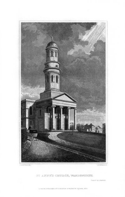 St Annes Church, Wandsworth, Lontoo, 1830. tekijältä R. Winkles