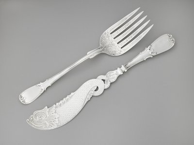 Kalahaarukka ja veitsi, c. 1835-1845 (hopea) tekijältä R. and W. Wilson