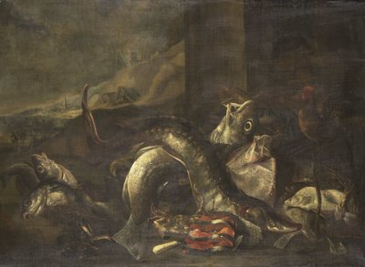 Asetelma kalan kanssa tekijältä R. van Burgh