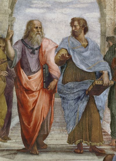 Aristoteles ja Platon: yksityiskohta Ateenan koulusta, 1510-11, fresko 472, detalji tekijältä Raffaello Sanzio Raphael