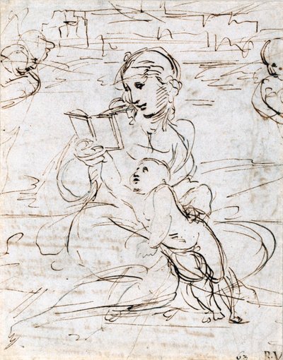 Lukee Madonna ja lapsi maisemassa kahden kerubin pään välissä, 1509 tekijältä Raffaello Sanzio Raphael