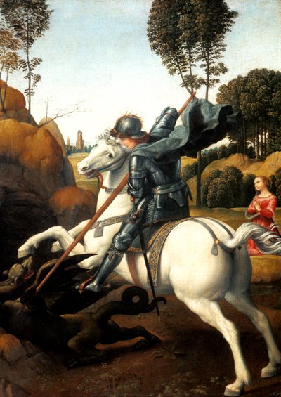 Pyhä Yrjö ja lohikäärme, c1506 tekijältä Raffaello Sanzio Raphael