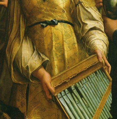 Pyhä Cecilia Pyhän Paavalin, Pyhän Johannes evankelistan, Pyhän Augustinuksen ja Magdalan Marian ympäröimänä, noin 1513 (yksityiskohta vuodelta 182507) tekijältä Raffaello Sanzio Raphael