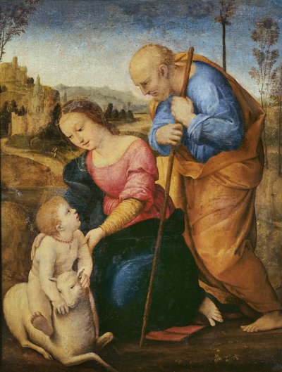Pyhä perhe karitsan kanssa (öljy puulle) tekijältä Raffaello Sanzio Raphael