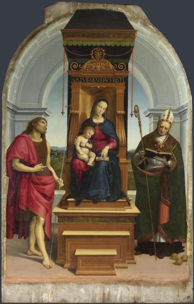 Madonna ja lapsi Pyhän Johannes Kastajan ja Pyhän Nikolauksen kanssa Barilainen Ansidei Madonna, 1505 tekijältä Raffaello Sanzio Raphael