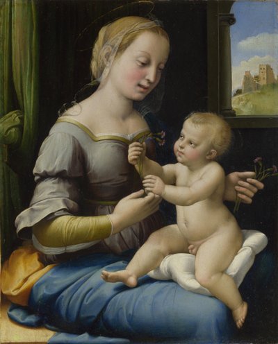 Pinkkien madonna Neilikkaiden madonna, noin 1506-1507 tekijältä Raffaello Sanzio Raphael