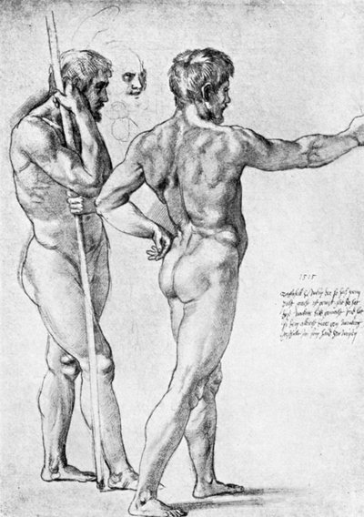 Kaksi miespuolista alastontutkimusta, 1515, 1912. tekijältä Raffaello Sanzio Raphael