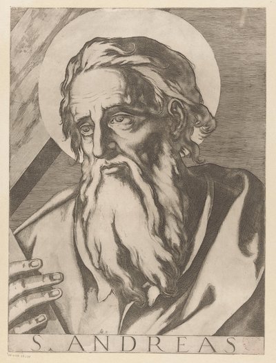 Pyhä Andreas St. Andrew (otsikko esineessä) Christ, Mary en de twaalf apostelen (sarjan nimi) The Sacred Apostol College (sarjan nimi) tekijältä Raffaello Schiaminossi