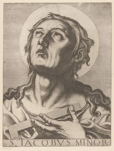 Heilige Jakobus de Mindere Pyhä Jaakob Pieni (otsikko esineessä) Christ, Mary en de twaalf apostelen (sarjan nimi) The Sacred Apostol College (sarjan nimi) tekijältä Raffaello Schiaminossi