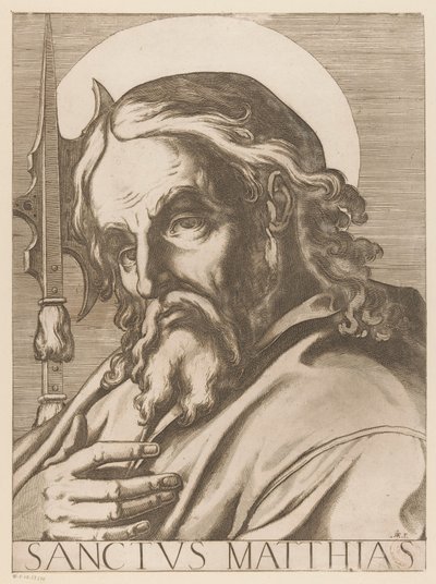 Pyhä Matteus Pyhä Mattias (otsikko esineessä) Christ, Mary en de twaalf apostelen (sarjan nimi) The Sacred Apostol College (sarjan nimi) tekijältä Raffaello Schiaminossi