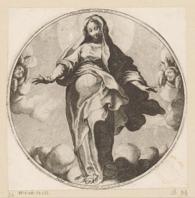 Mary pilvissä Sancta Maria Mater Dei (otsikko esineessä) tekijältä Raffaello Schiaminossi