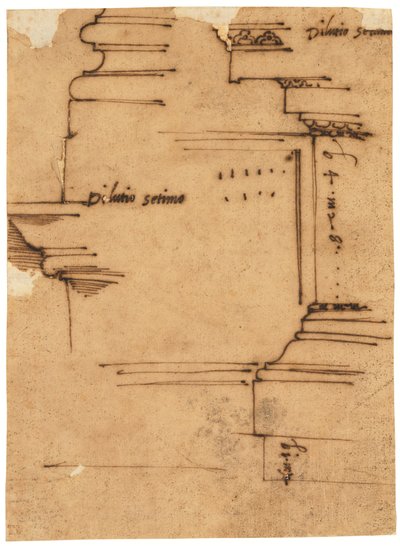 Luonnos Septimius Severuksen kaaren pääjulkisivusta, Rooma (kynä ja ruskea muste, öljytylle kuultopaperille). tekijältä Raffaello da Montelupo
