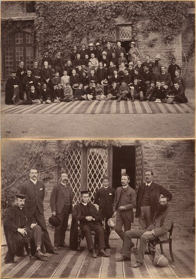 Bishop Cotton Schoolin rehtori ja opettajat, Shimla (etupuoli); Bishop Cotton Schoolin keskiluokkien oppilaat ja henkilökunta, Shimla (kääntöpuoli) tekijältä Raja Deen Dayal