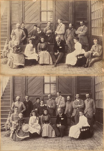 Shimla 17. toukokuuta 1887: varakuninkaan seurue. Lord William Beresford, sotilassihteeri, kapteeni Leonard Gordon A.D.C., Mademoiselle Clerc, kunnianarvoisa Basit Blackwood, majuri F.R. Hamilton A.D.C., herra Oglivie Grant, Sir Donald Mackenzie Wallace tekijältä Raja Deen Dayal