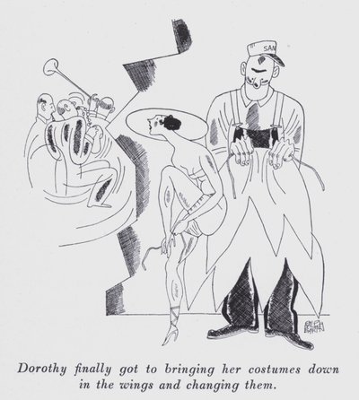 Kuvitus Anita Loosin (litho) kappaleeseen "Mutta herrat naimisiin brunettien kanssa" tekijältä Ralph Barton