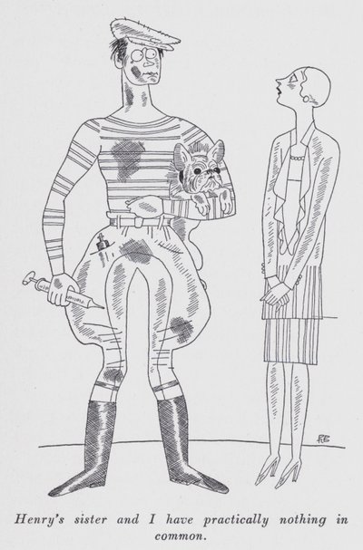Kuvitus Anita Loosin (litho) kappaleeseen "Mutta herrat naimisissa brunetteja" tekijältä Ralph Barton