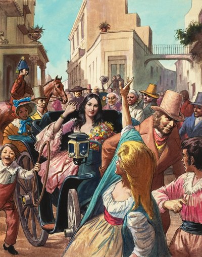 Maria Malibran (1808-36) vierailulla Luccassa Italiassa (guassi paperille). tekijältä Ralph Bruce